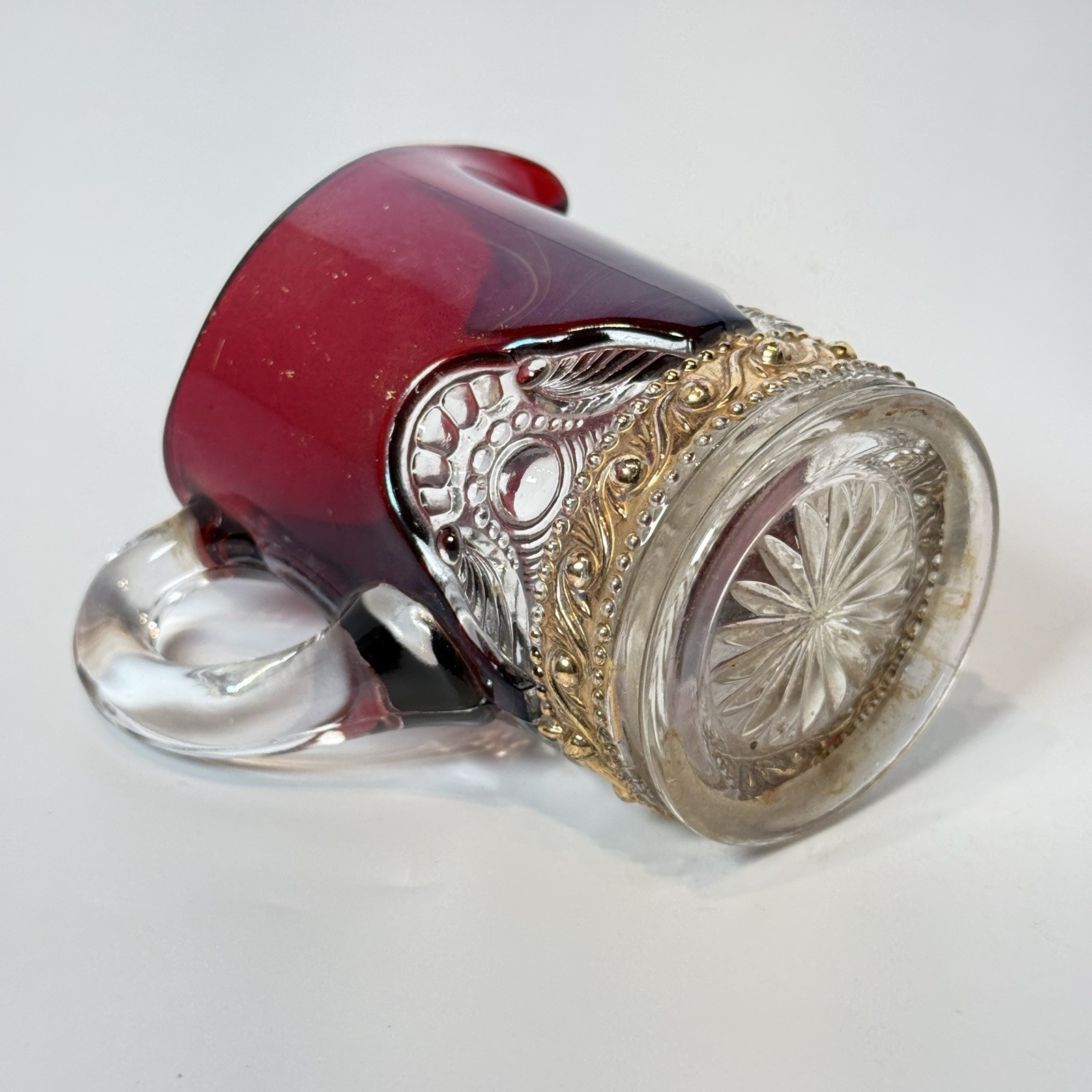OTSELIC NY NEW YORK Ruby Red Flash Souvenir Glass TRINKET ANTIQUE CREAMER
