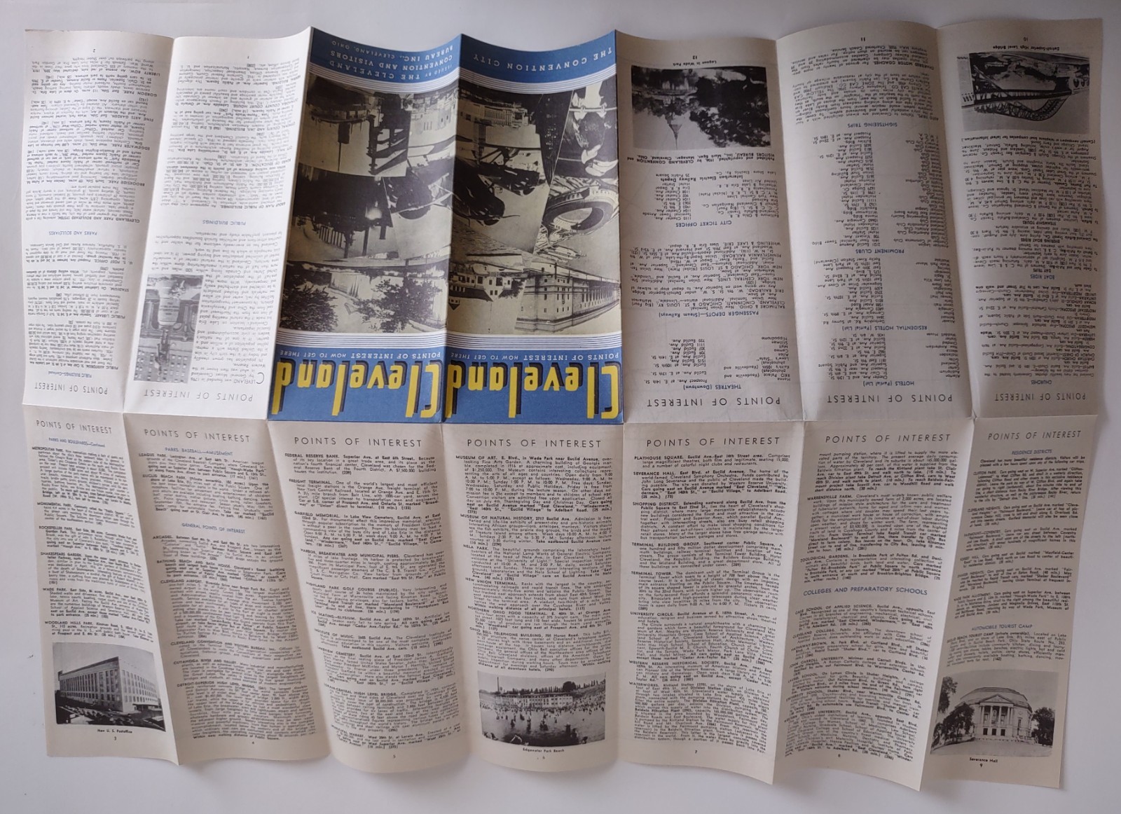 Cleveland Ohio Points Of Interest How To Get There vintage c1936 map brochure