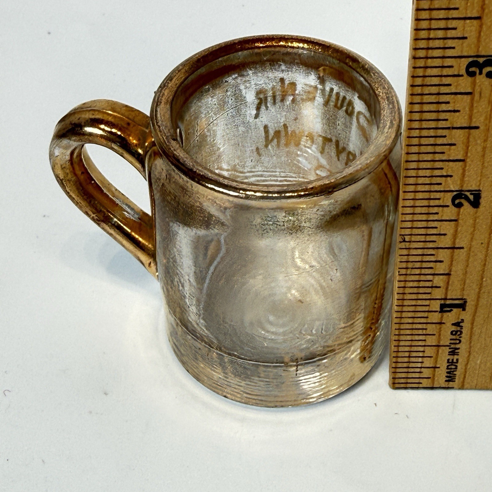 MAYTOWN PA Antique DEPRESSION VICTORIAN CLEAR Glass Souvenir Trinket CUP MUG