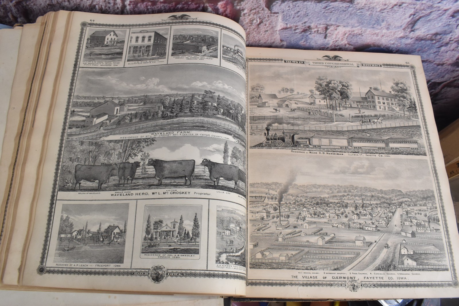 1875 A T Andreas Illustrated Historical Atlas State of Iowa Antique Maps History
