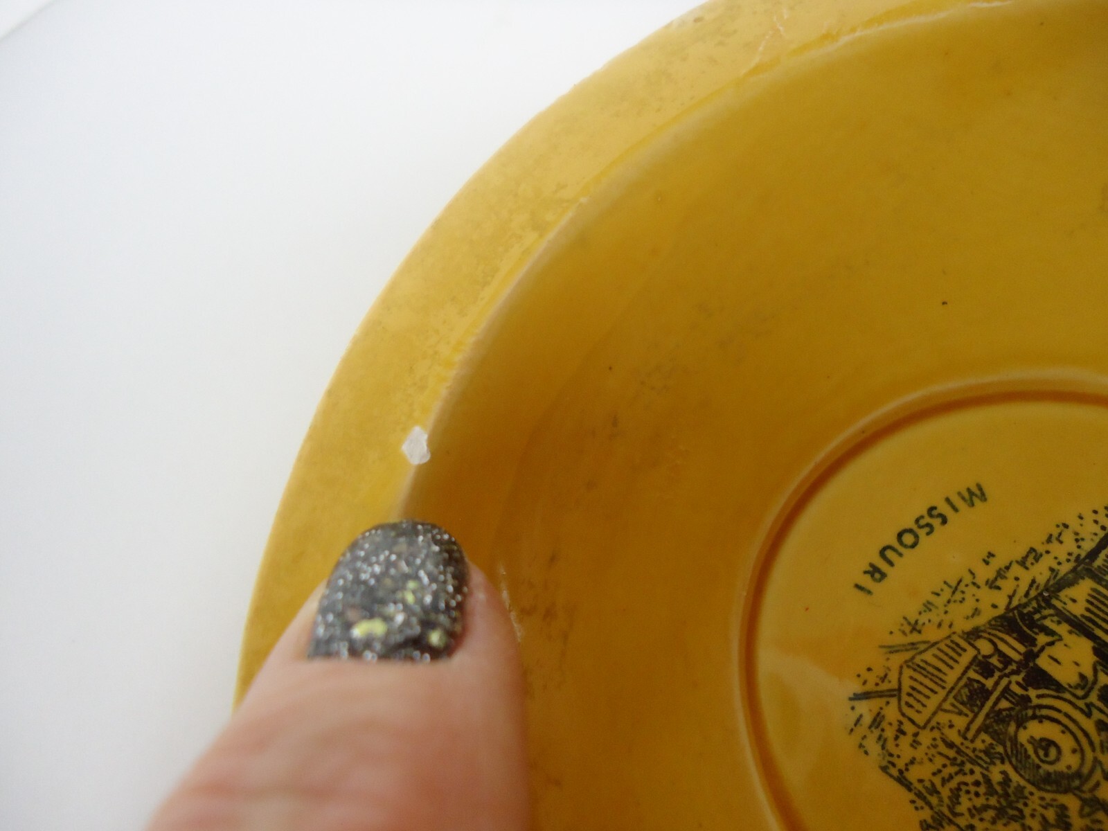 VTG Silver Dollar City Yellow Floral Souvenir Trinket Dish Frisco Train 70s 80s