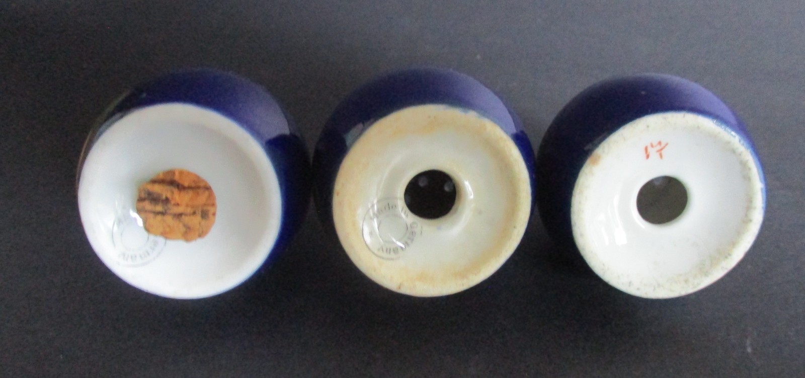 Three (3) Early 20th Century Souvenir Cobalt Blue Shakers Lake George New York