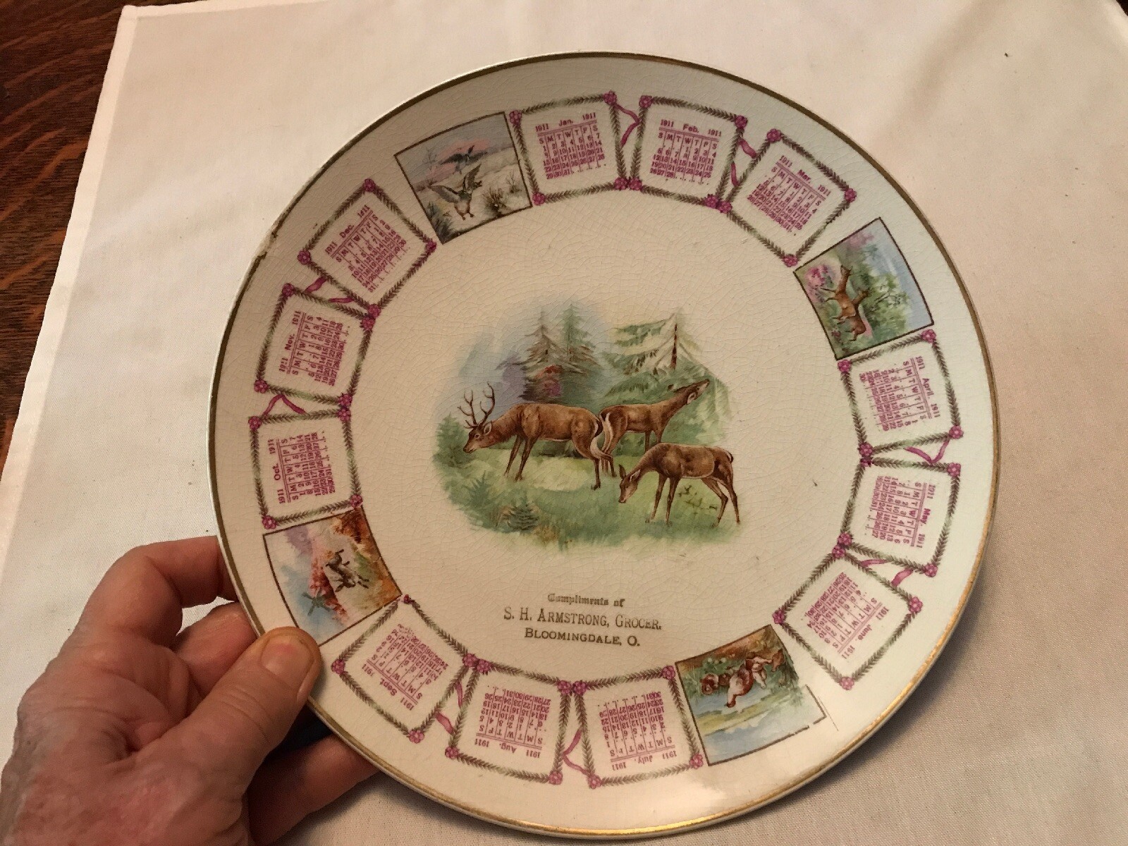 1911 S. H. Armstrong Grocer Calendar Plate, Bloomingdale Ohio