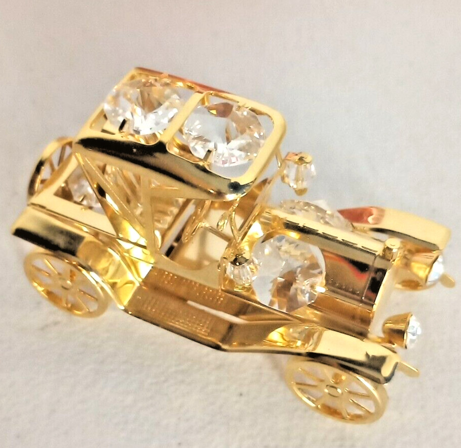 Vtg Ford Model T Car Rolling Miniature w/Swarovski Crystals 24k Gold plated EUC