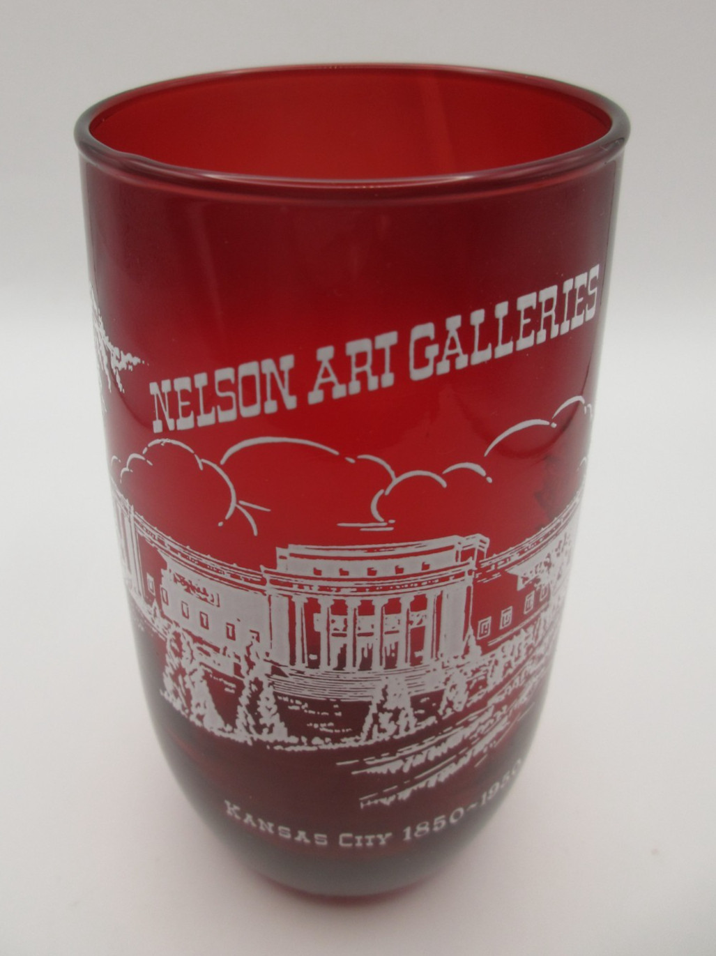 Vtg Ruby Red Glass Tumbler Nelson Art Galleries Museum Kansas City MO 1850-1950