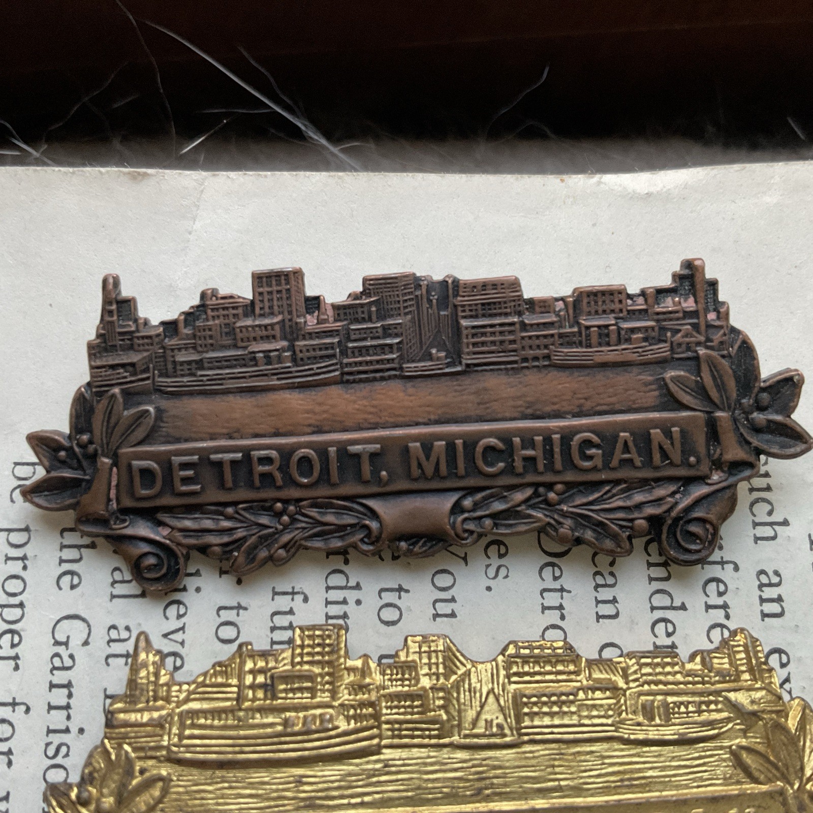Vtg Antique Detroit Michigan – Brass Pin Bastian Bros Union Made & Skyline HTF