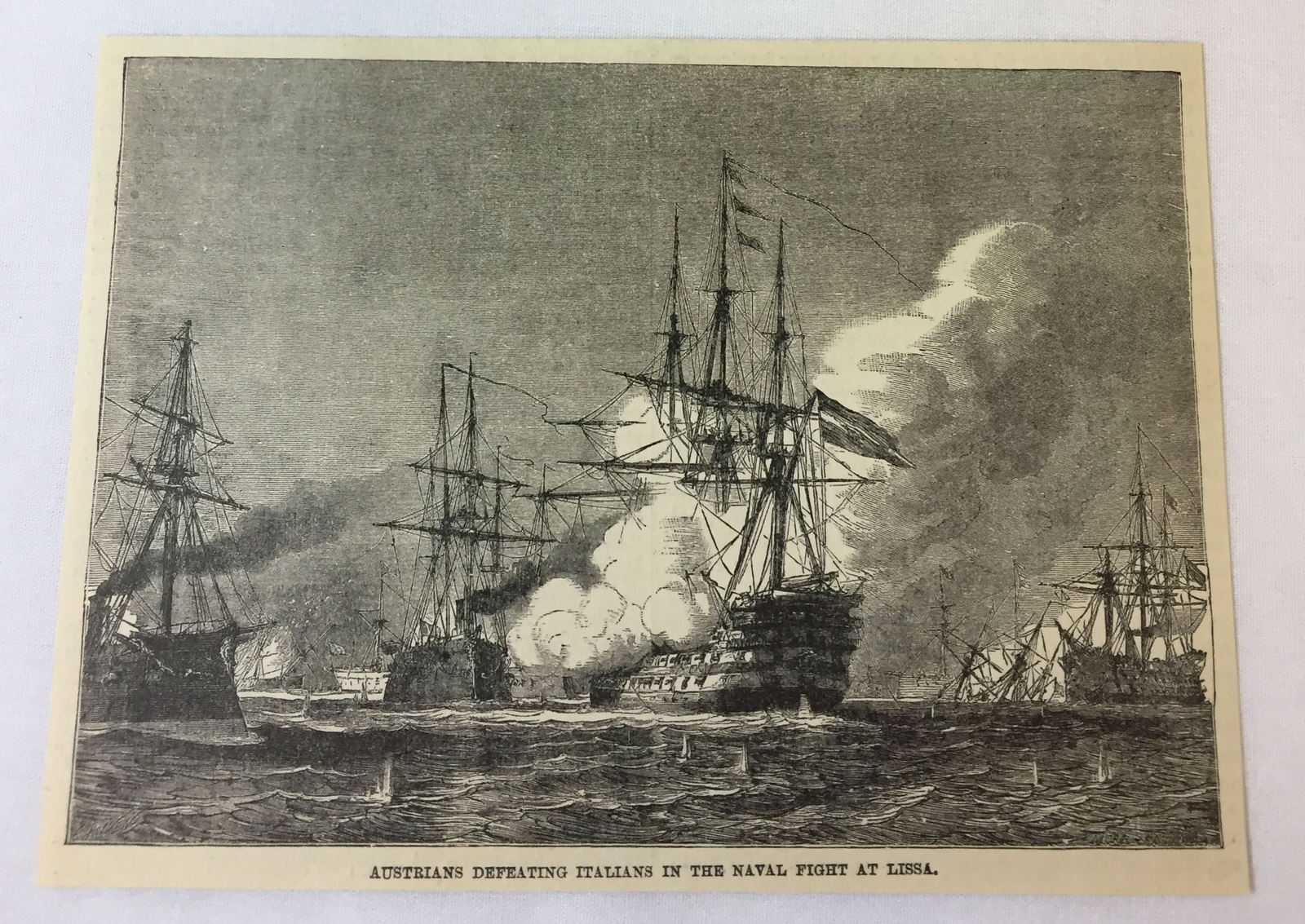 1887 magazine engraving ~ NAVAL FIGHT AT LISSA ~ Austria vs Italy
