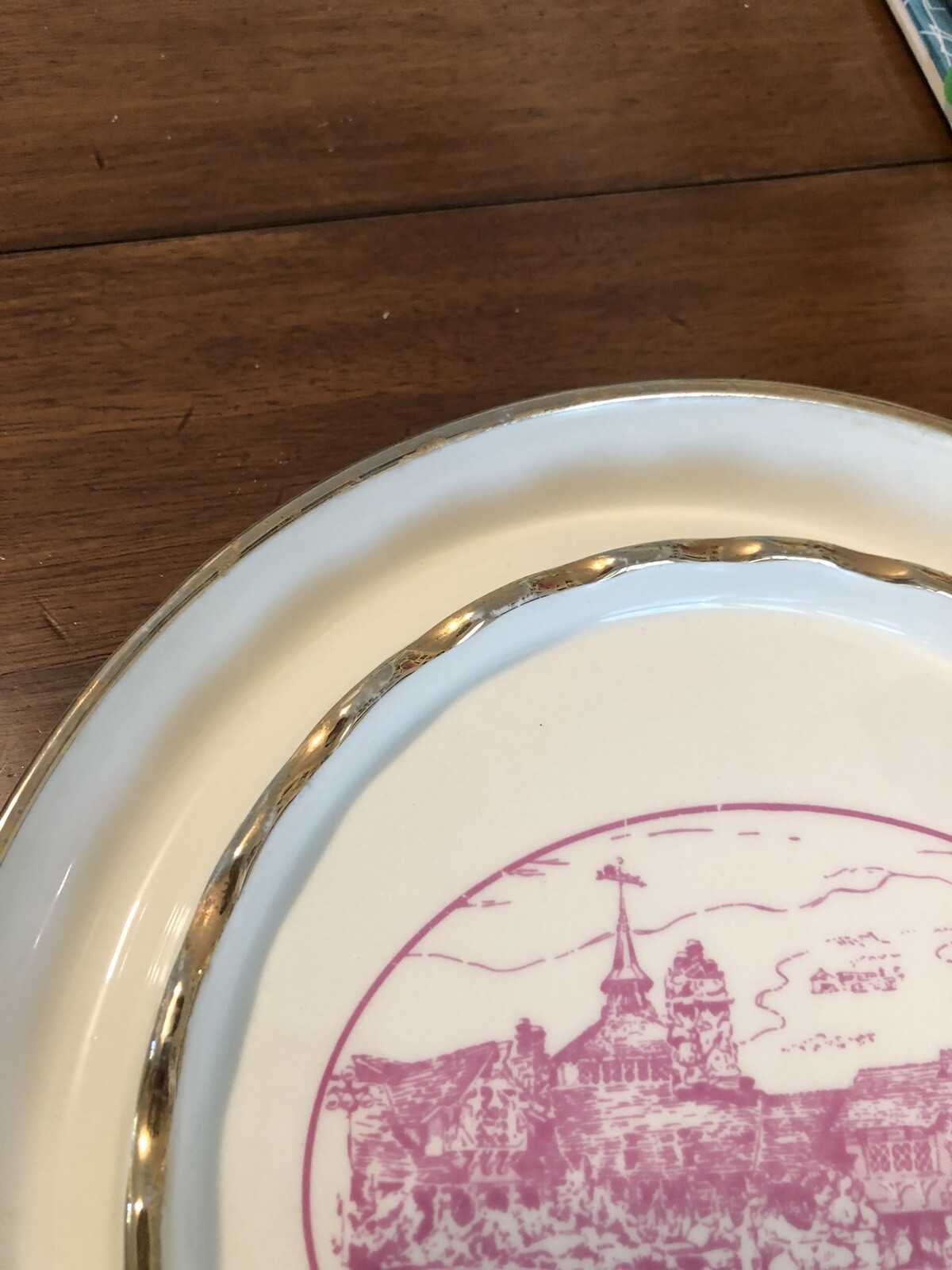 Vtg Madonna Inn Ceramic Ashtray Trinket Dish Gold Edges San Luis Obispo CA Hotel