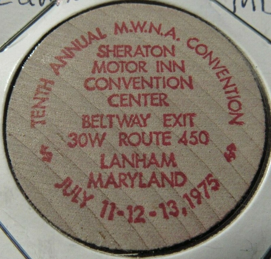 1975 M.W.N.A. Coin Show Convention Lanham, MD Wooden Nickel – Token Maryland #1