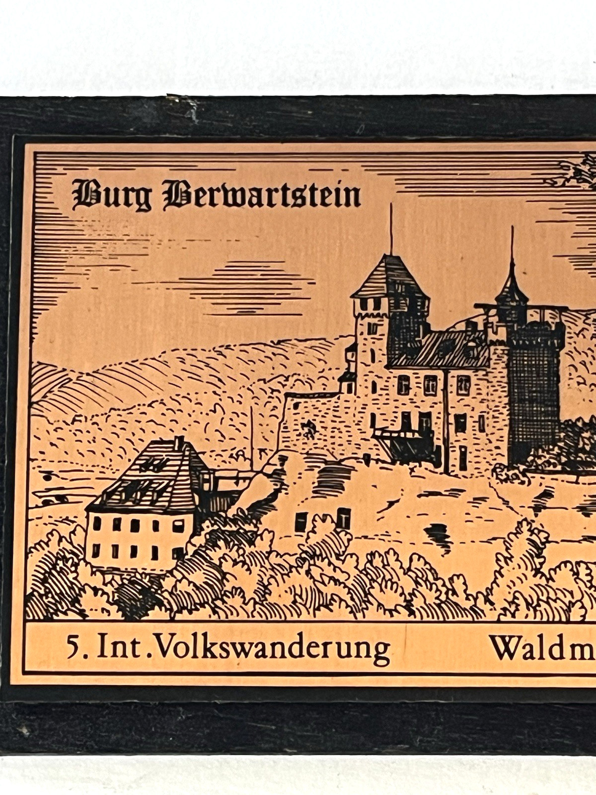 Volkswanderung Hike Walk Plaque Germany 1977 Waldmohr Burg Berwartstein Vintage