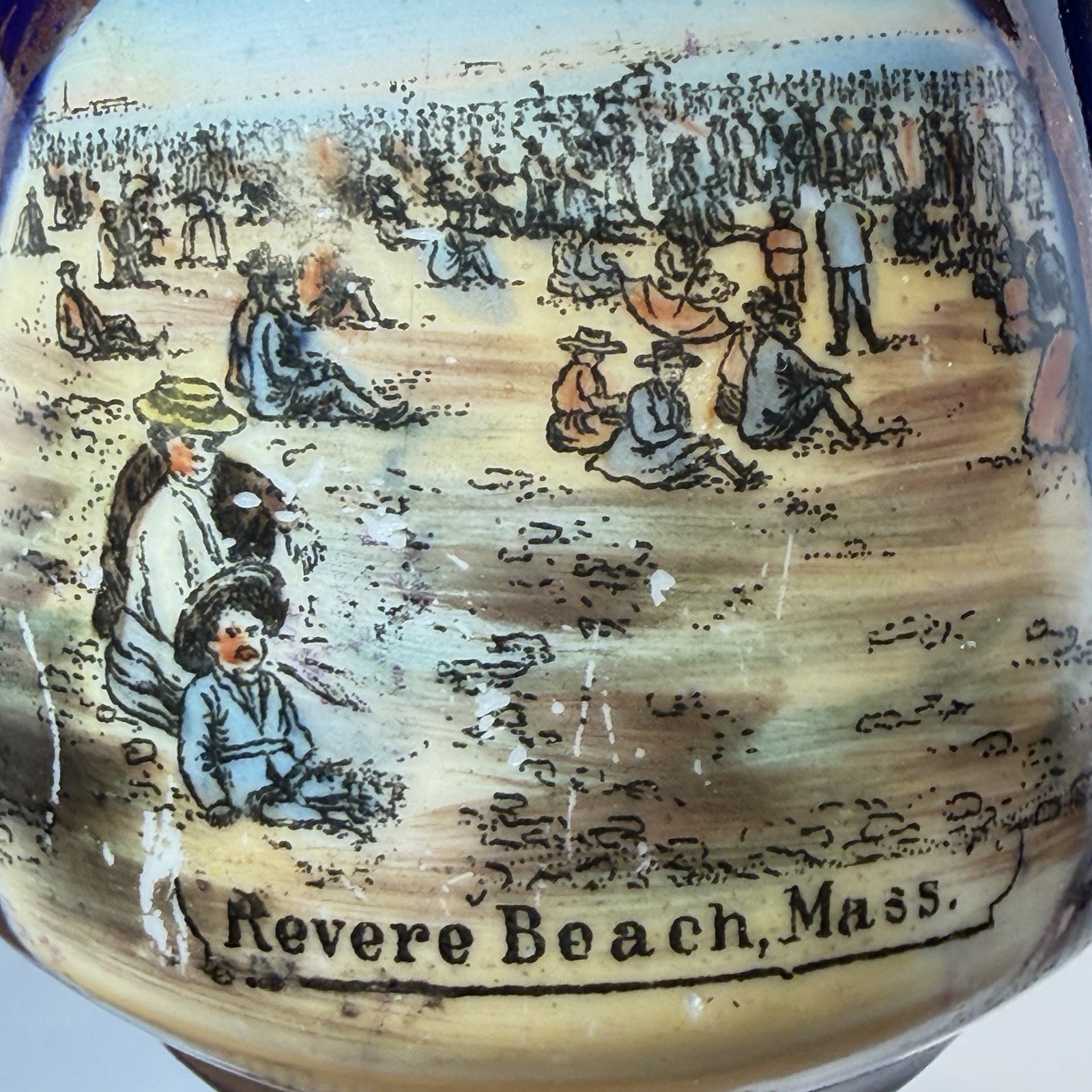 REVERE BEACH MA Massachusetts Souvenir Porcelain COBALT TRINKET CREAMER