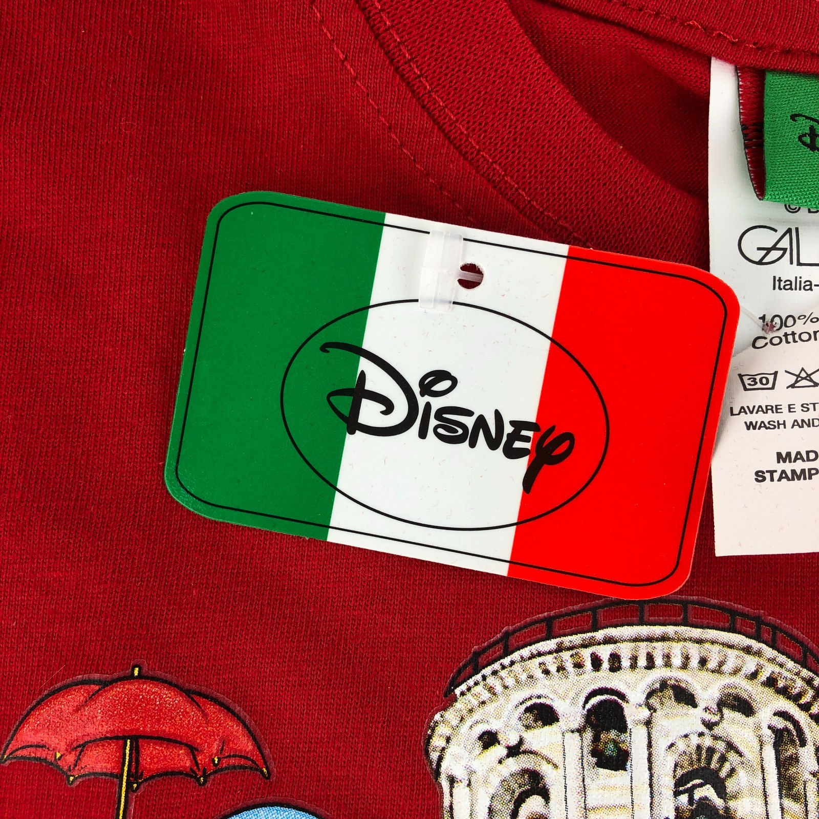 Disney Kids Tourist Souvenir T Shirt Italy Pisa Italia Pinocchio Red Sz 5/6 Gala