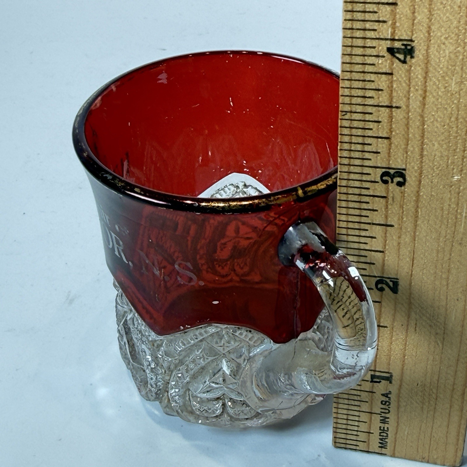 WINDSOR Nova Scotia NS CANADA Ruby Red Flash Souvenir Glass TRINKET ANTIQUE CUP