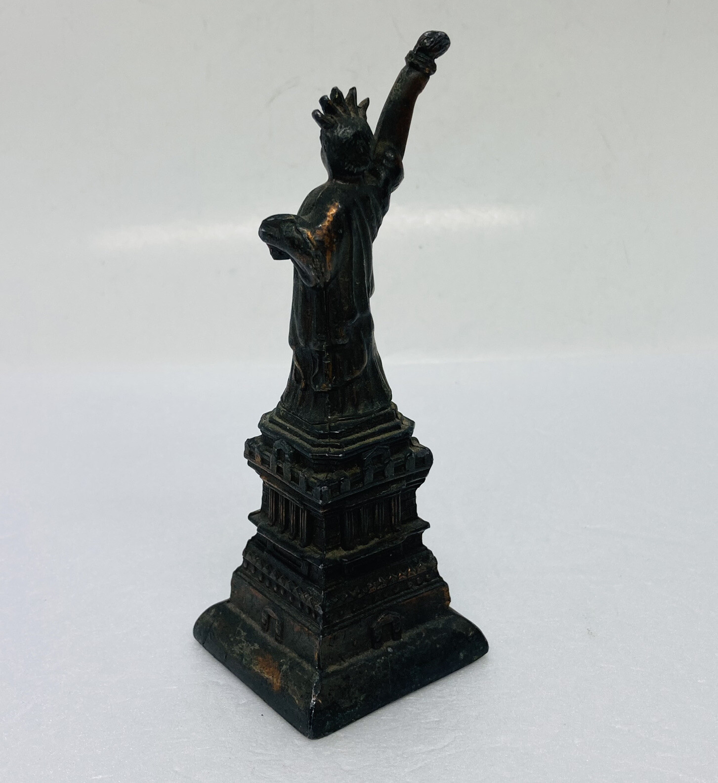 Vintage 1980s Bronze Statue Of Liberty Figurine 5” Unique Flames Art Decor X