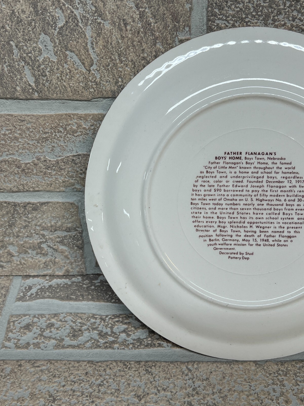 Vintage Father Flanagans Boys Home Boys Town Nebraska Souvenir Plate 9 in.