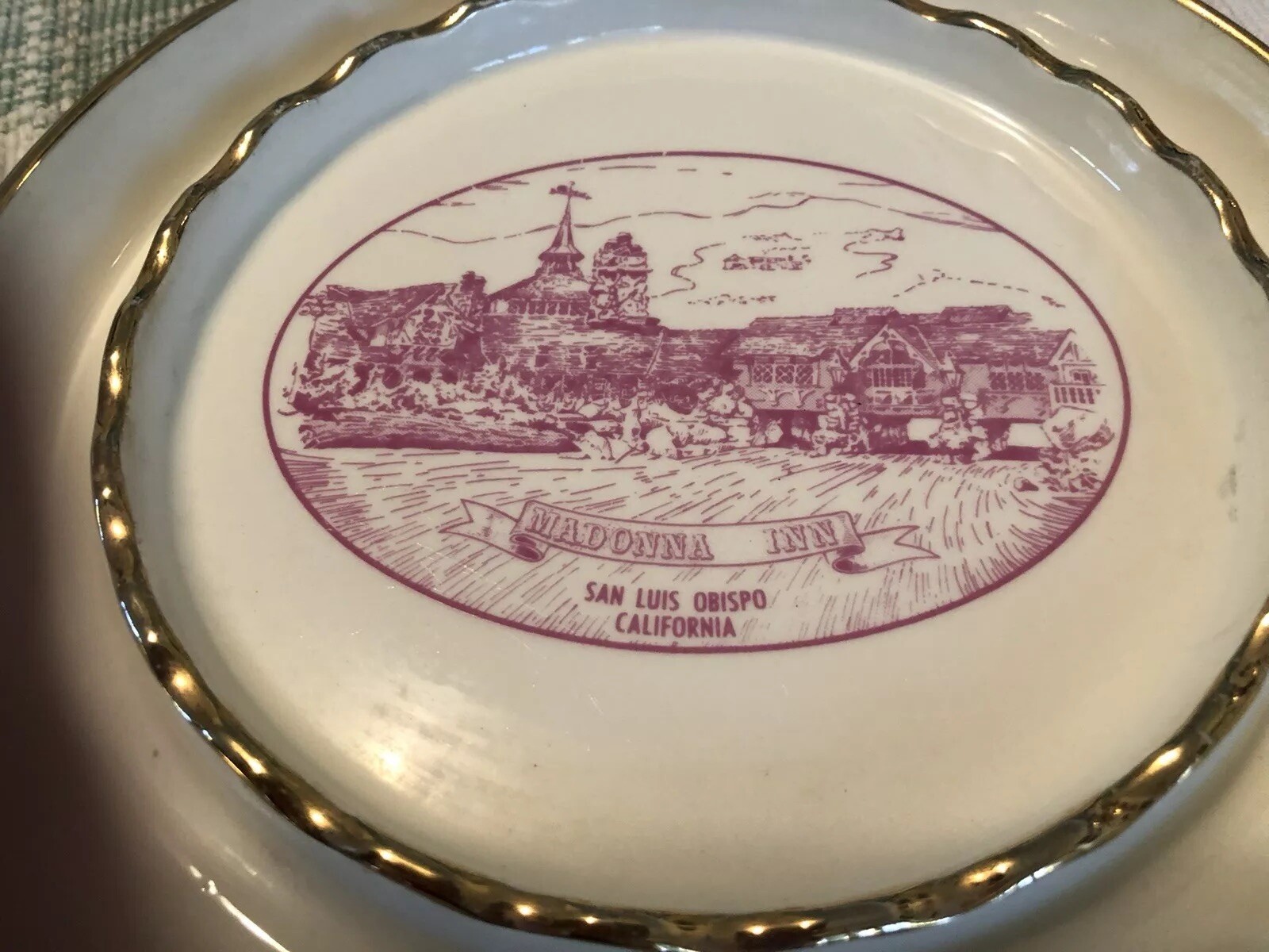 Vtg Madonna Inn Ceramic Ashtray Trinket Dish Gold Edges San Luis Obispo CA Hotel