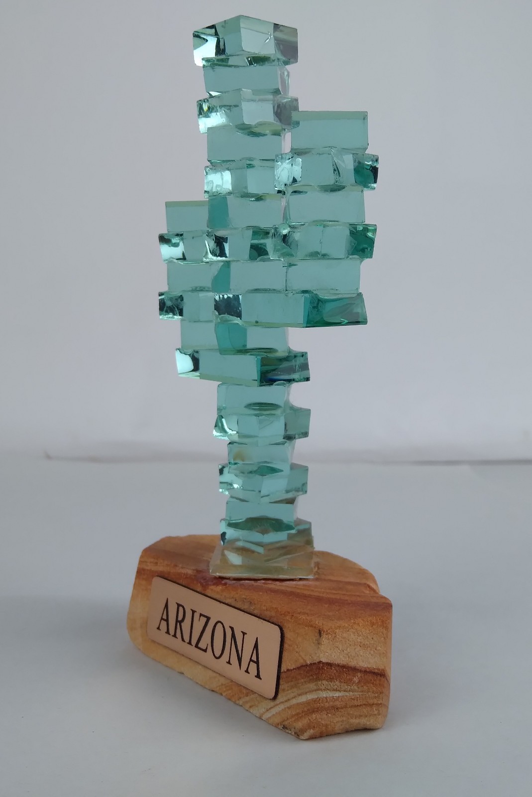 Arizona Stacked Saguaro Glass Souvenir Cactus On Red Sand Stone USA Made