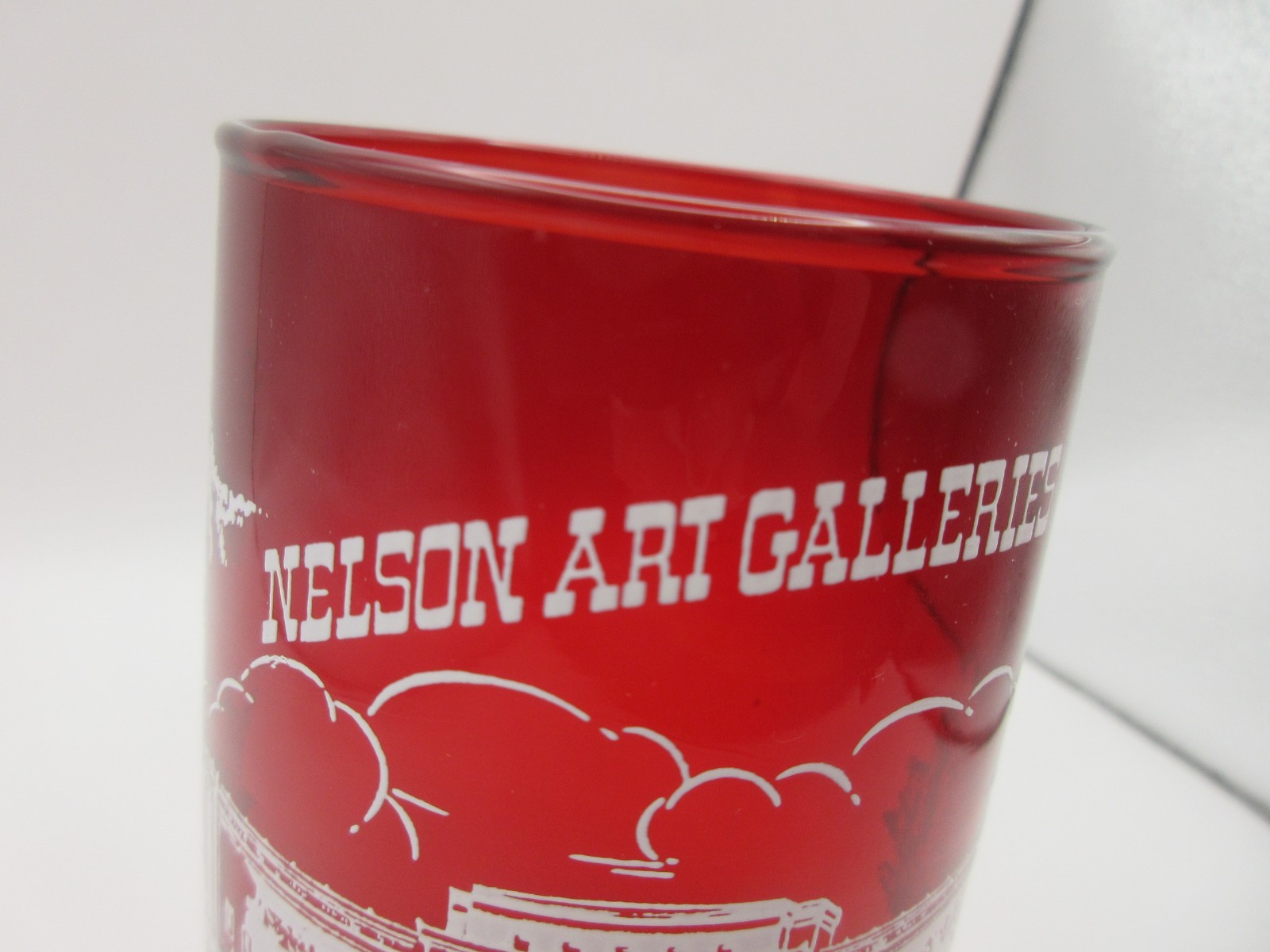 Vtg Ruby Red Glass Tumbler Nelson Art Galleries Museum Kansas City MO 1850-1950