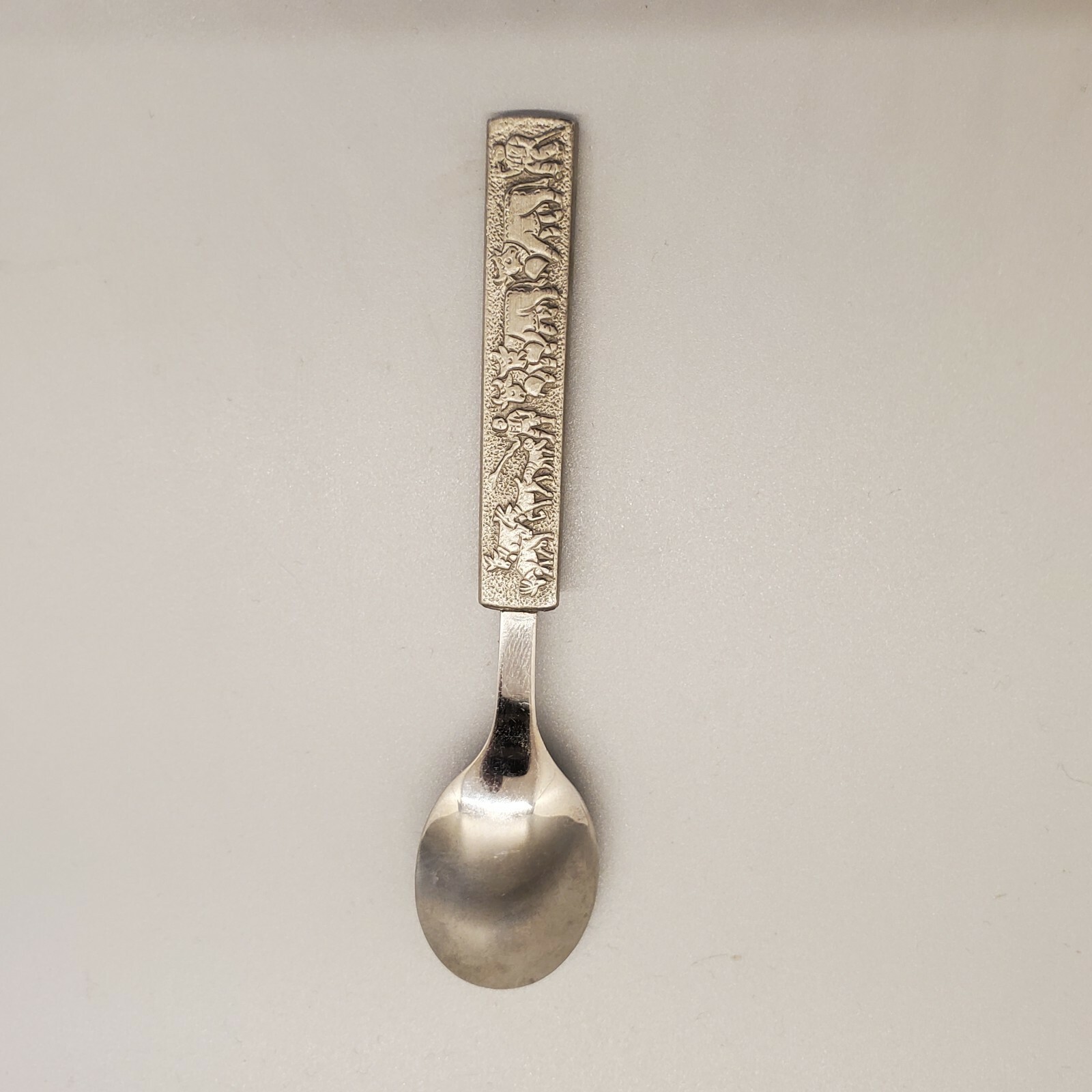 Pastoral Scene Souvenir Spoon Pewter Stainless Steel Herding Goats Cows VGUC