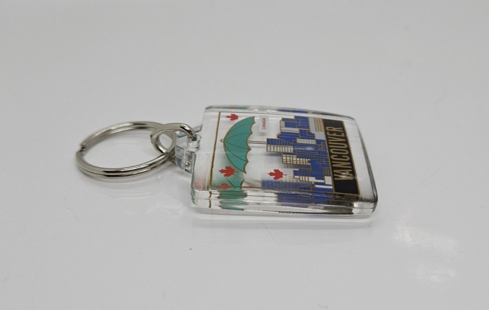 Lucite Vancouver Canada Multicolor Keychain Keyring Double Sided 2.5″
