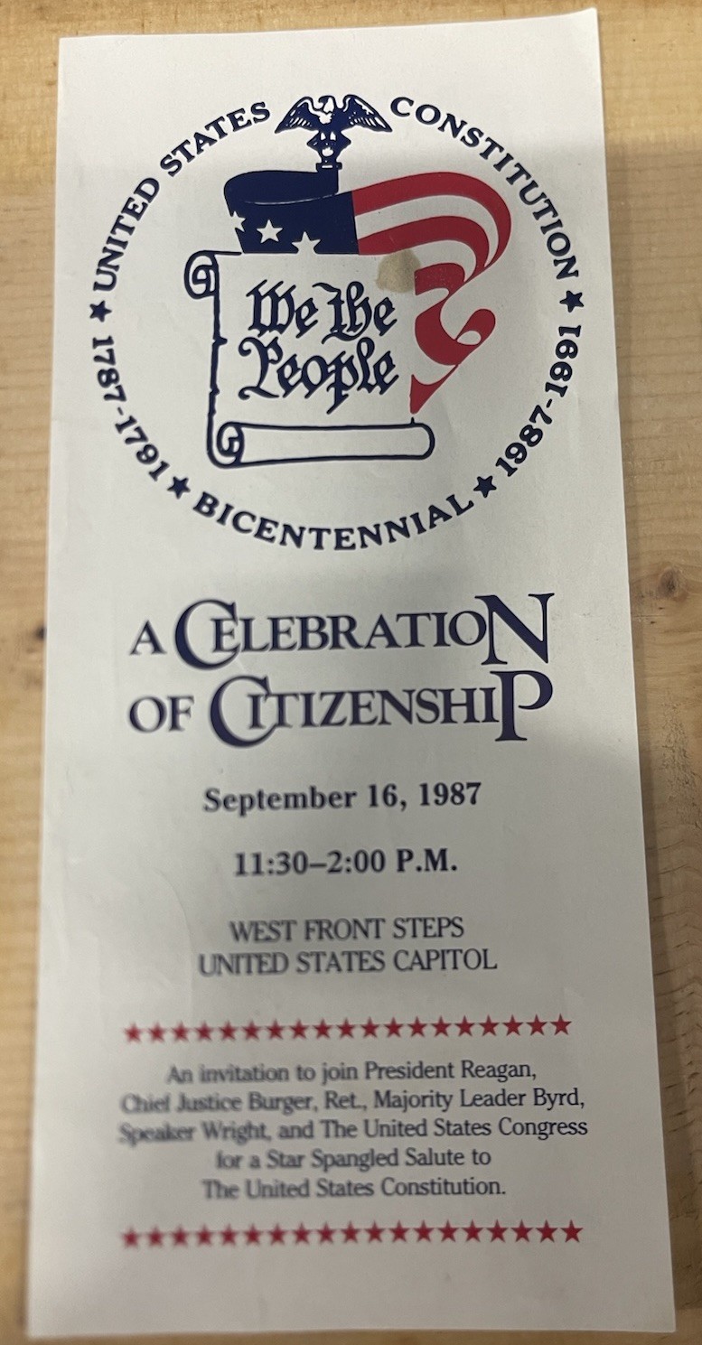 U.S. Constitution Bicentennial White House Celebration Pass Washington DC 1987