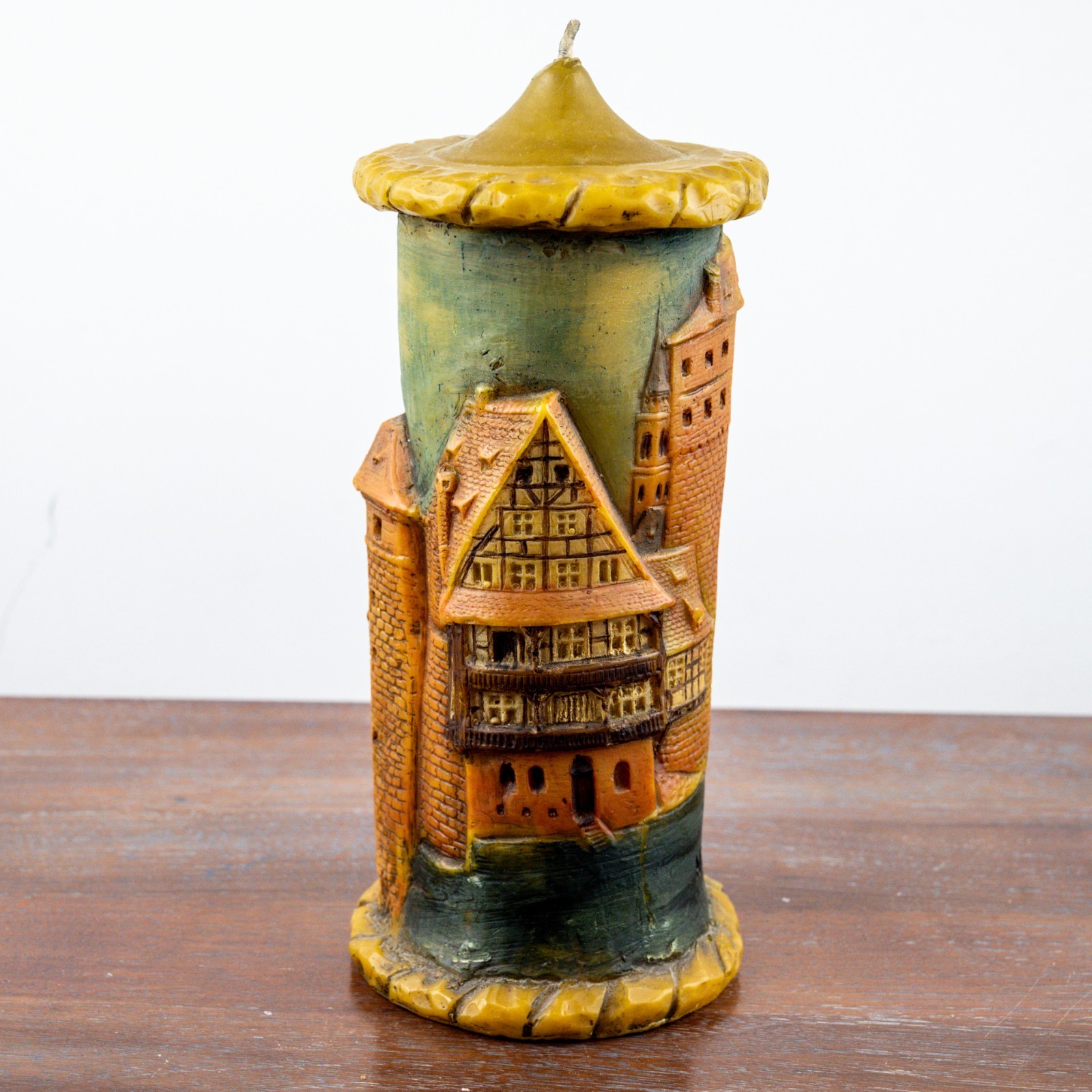 Vintage Nurnberg Germany Souvenir Candle Hand Painted Castle Tower Relief Decor