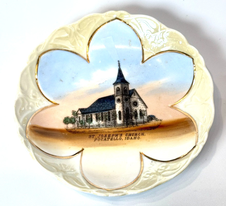 POCATELLO St Josephs Church – ID IDAHO Antique Souvenir China TRINKET DISH PLATE