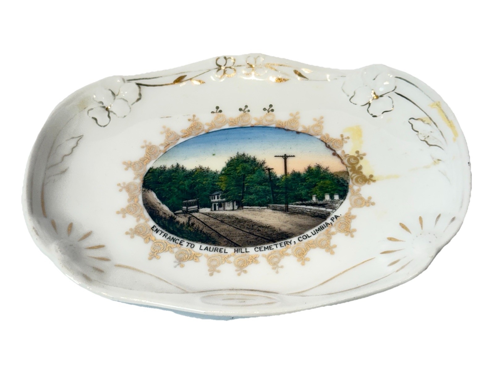 COLUMBIA Pennsylvania PA Antique LAUREL HILL CEMETERY Souvenir RINKET DISH PLATE