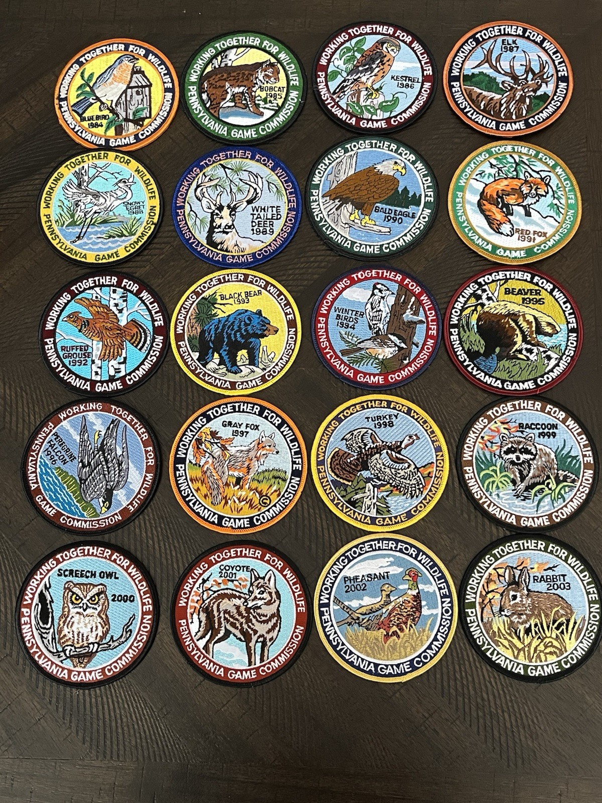 LOT OF 20 PA GAME COMMISSION WTFW PATCHES 4” Diameter 1984-2003