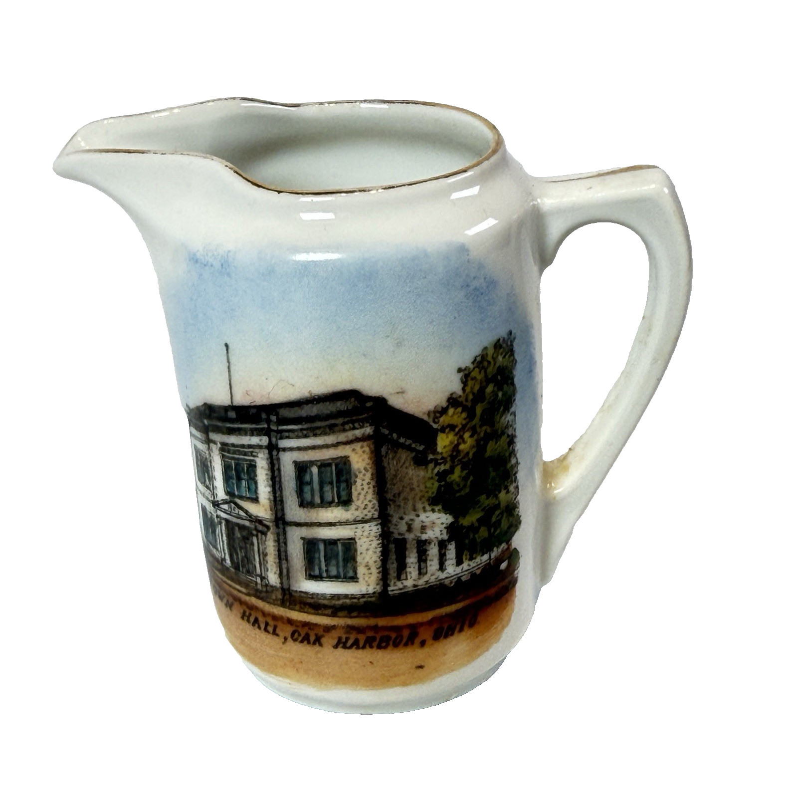 OAK HARBOR OHIO OH Antique Souvenir TOWN HALL Trinket China Creamer