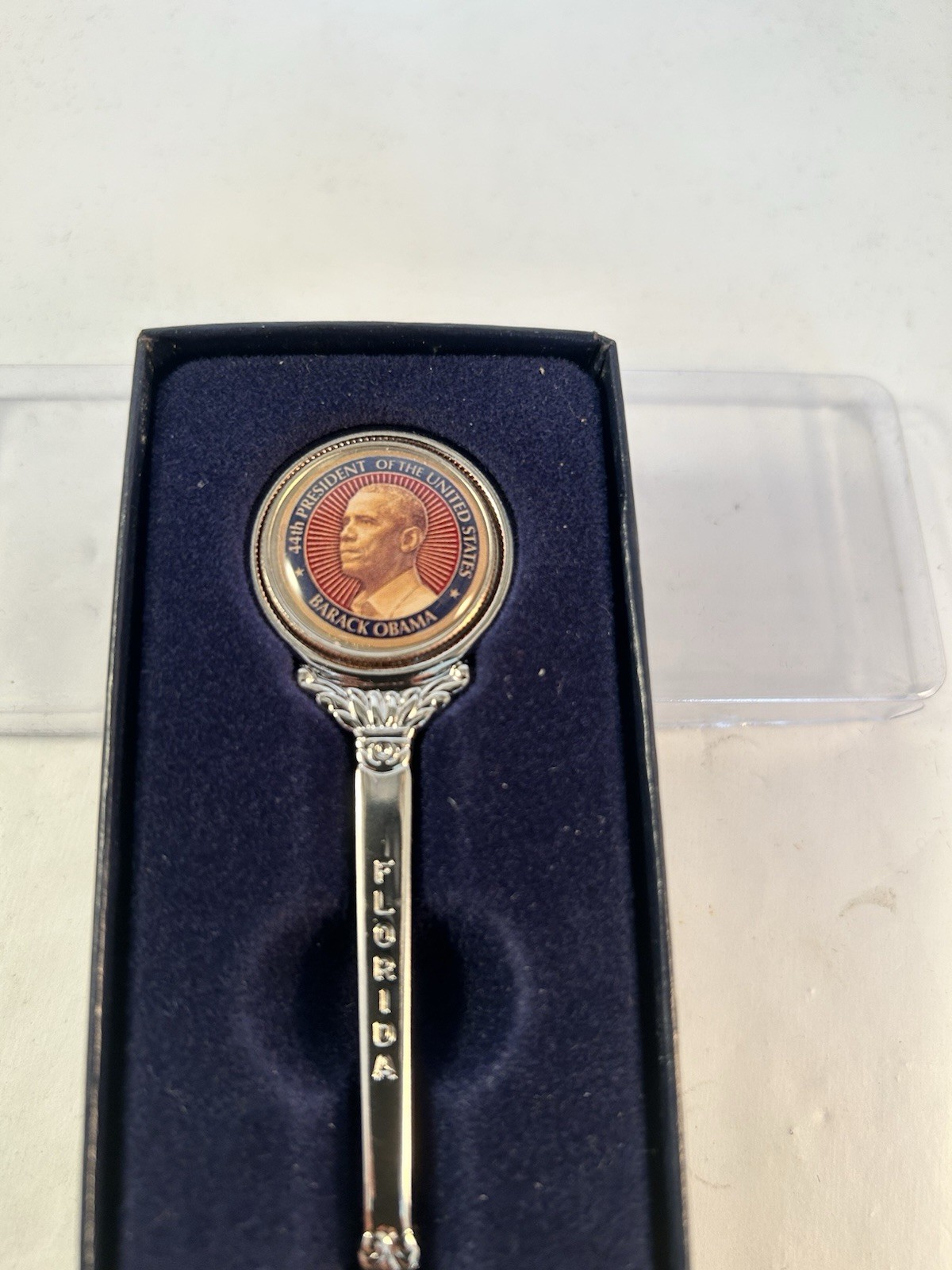 Obama 44th President epoxy on 50 State Quarter Spoon Florida on Stem U.S.Mint