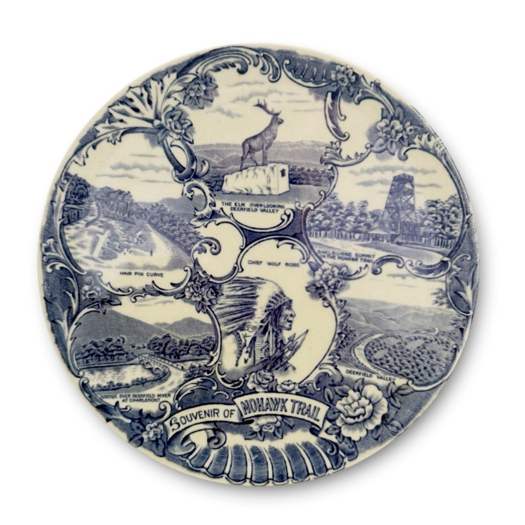 Vintage Mohawk Trail Western Massachusetts Blue Transferware Souvenir Plate