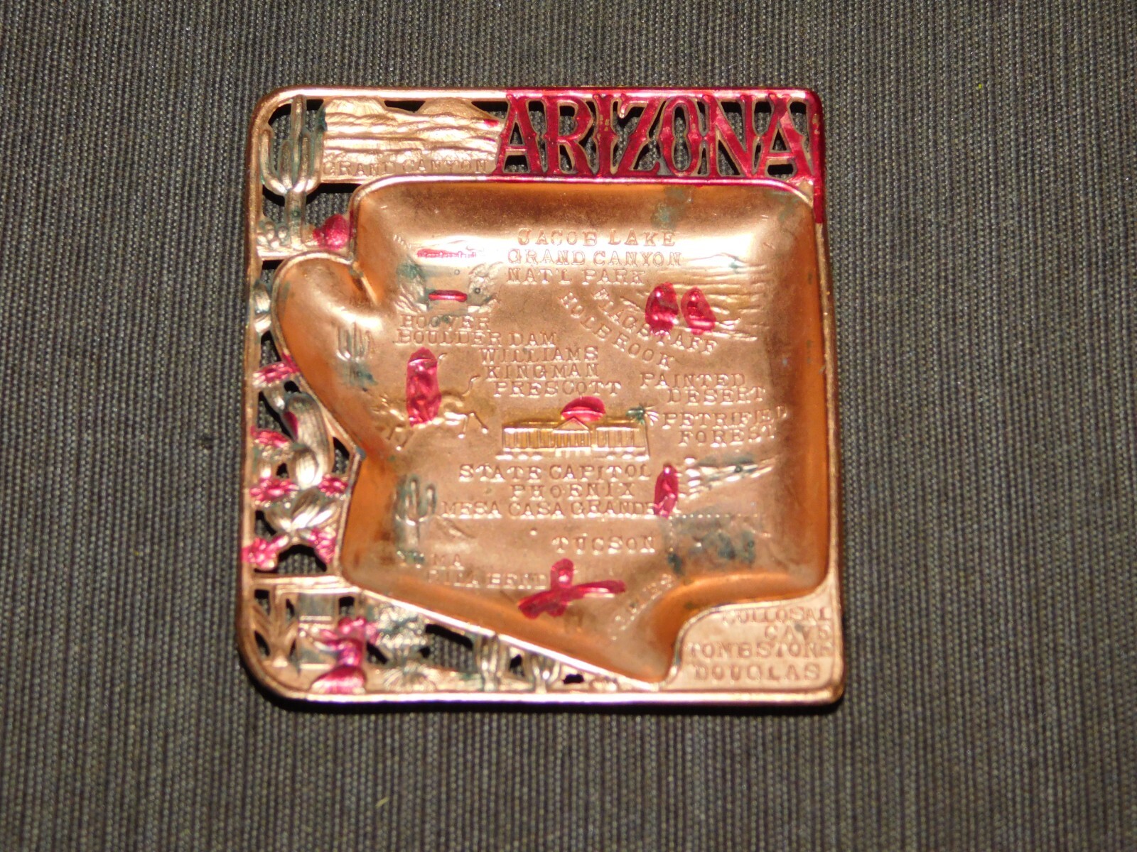 VINTAGE 3″ X 2 3/4″ SOUVENIR ARIZONA GRAND CANYON METAL PIN TRINKET TRAY