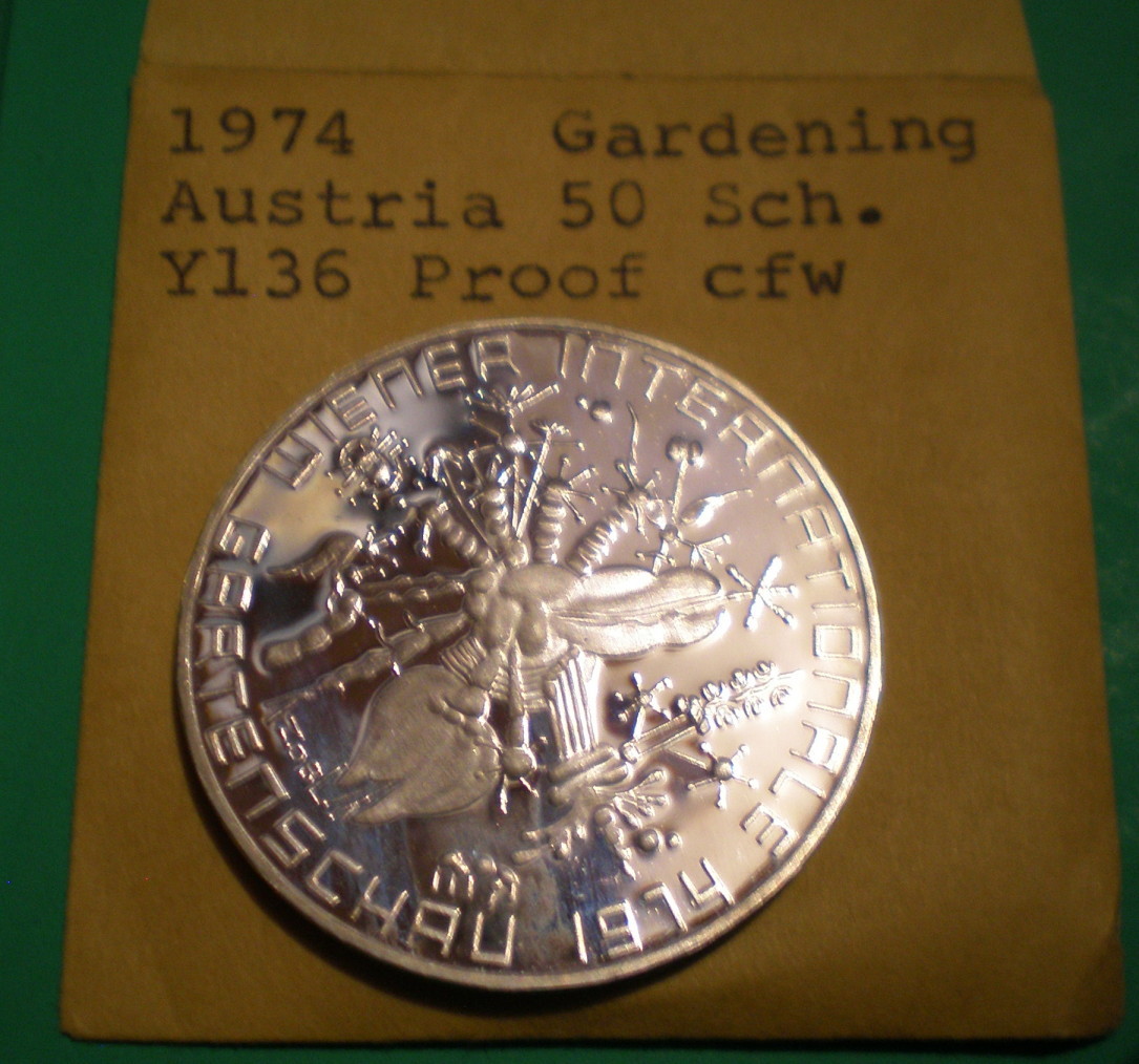 Austria 1974 50 Shilling Schilling Gardening Silver Proof BU Uncirculated Mint