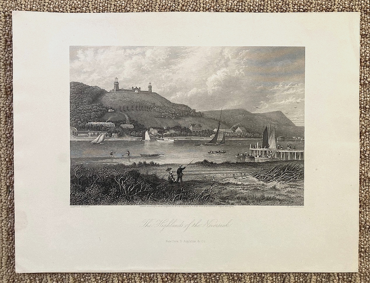 ORIGINAL! ATLANTIC HIGHLANDS SHREWSBURY RIVER NEW JERSEY ENGRAVING 1872