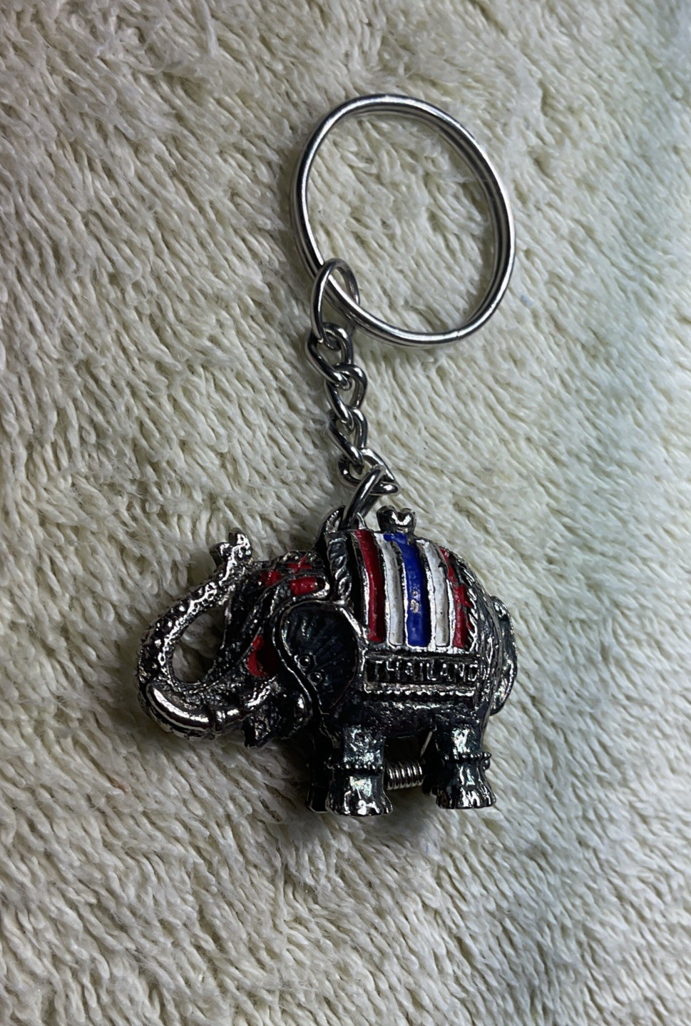 Thailand Souvenir Elephant Keychain Silver, Metal, Secret Compartment 1.5”x1.2”