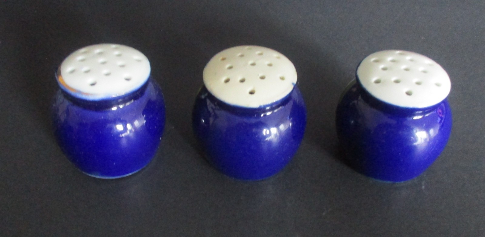 Three (3) Early 20th Century Souvenir Cobalt Blue Shakers Lake George New York