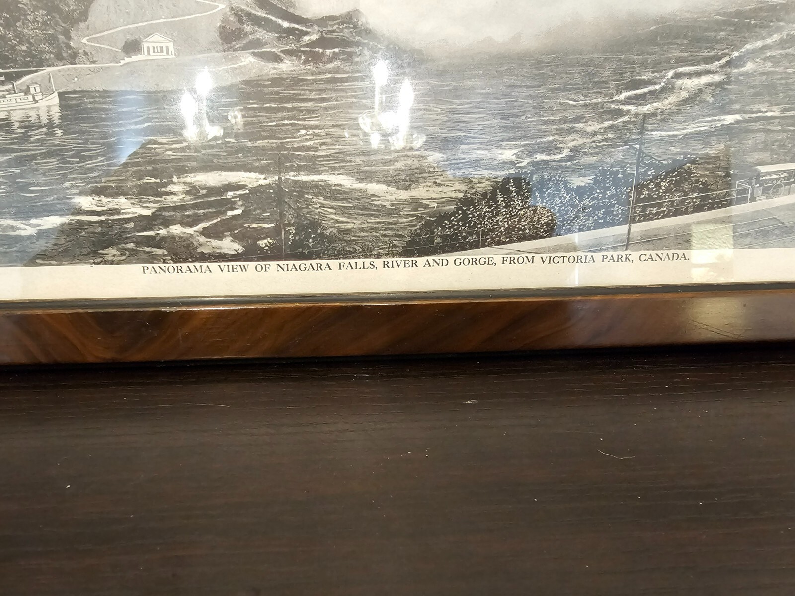 Rare Niagara Falls Long Panoramic Lithographic Print 50X10 Circa 1920 Framed