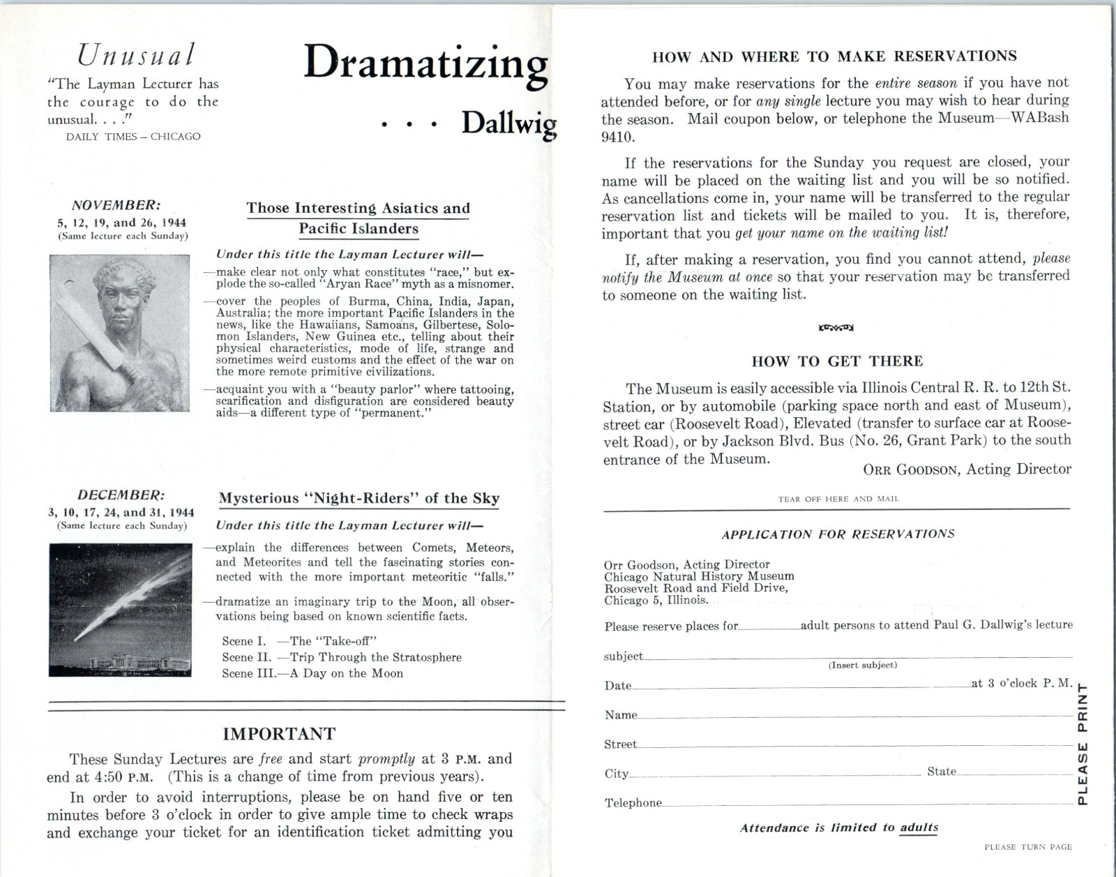 1944 Chicago Natural History Museum Lecture Program Brochure Paul Dallwig Vtg