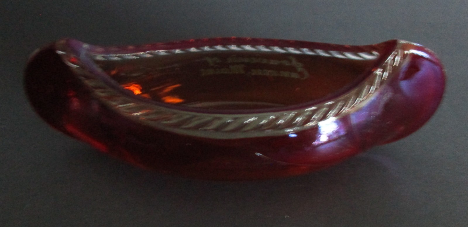 Early 20th Century Souvenir EAPG Ruby Stained Glass Canoe Canaan Maine