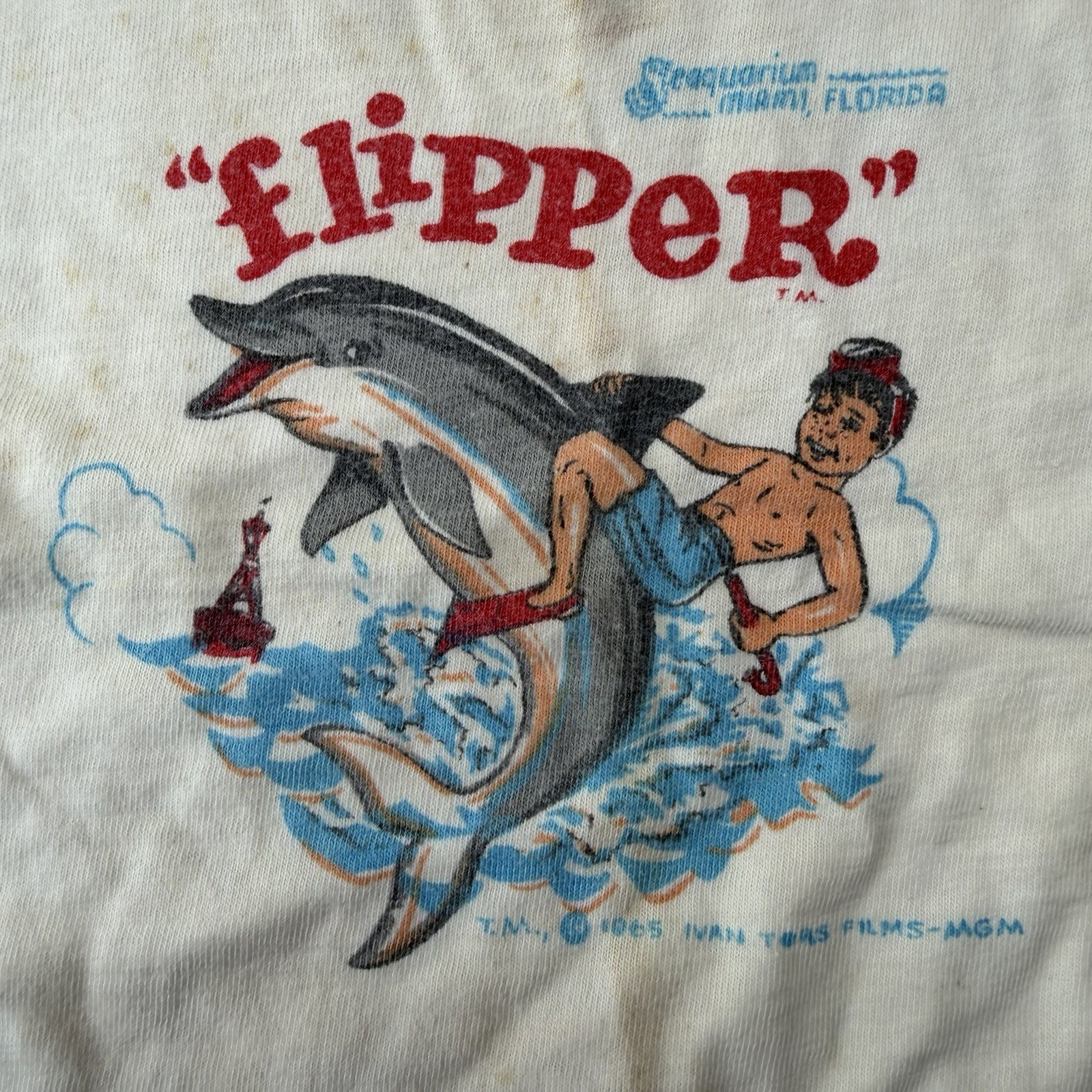 1965 Flipper T Shirt Miami Seaquarium Brochure Souvenir MGM Rare Vintage Lot