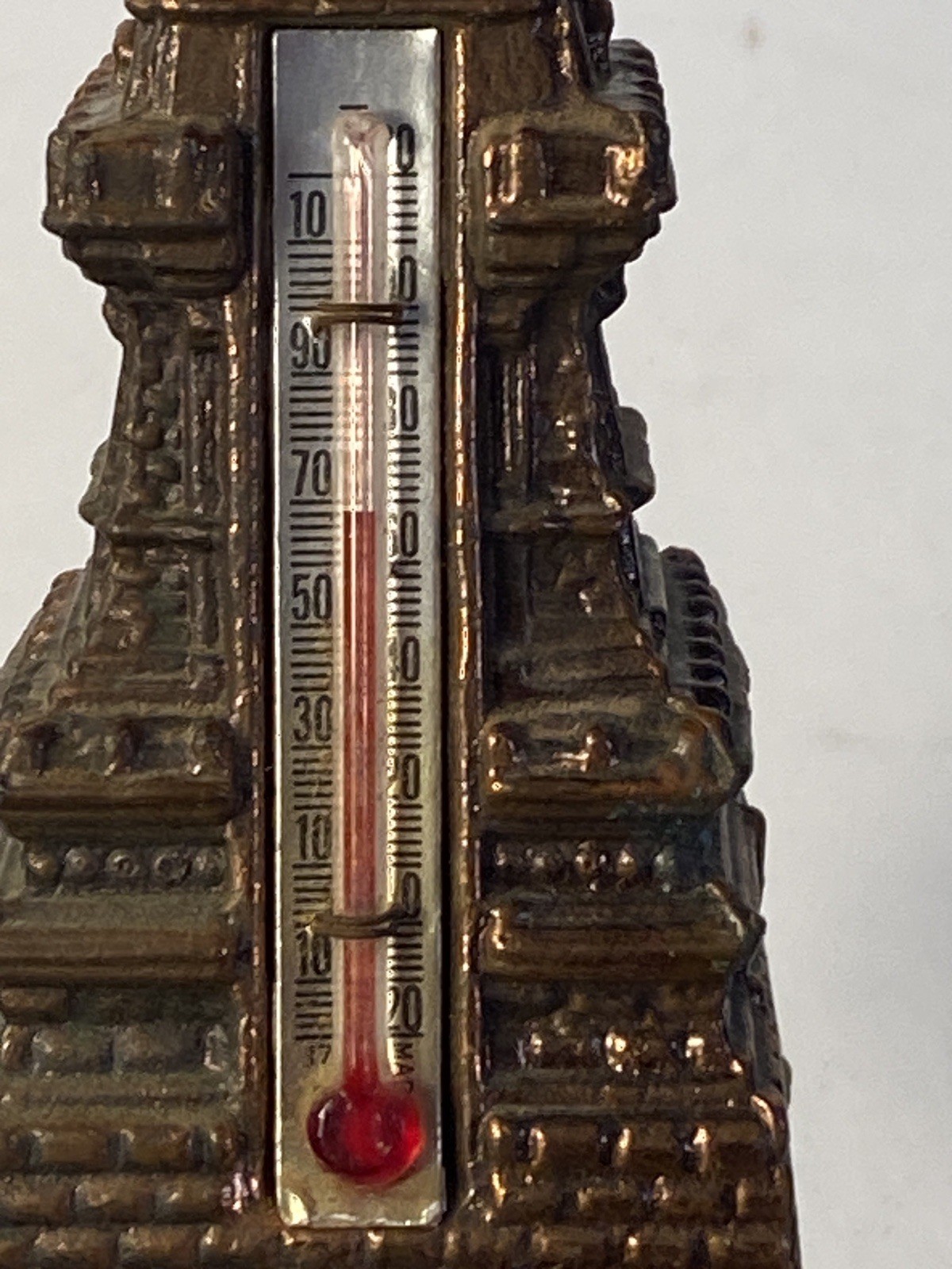 Vtg Statue of Liberty Thermometer Figurine 6″ Brass Tone Metal Made in Japan