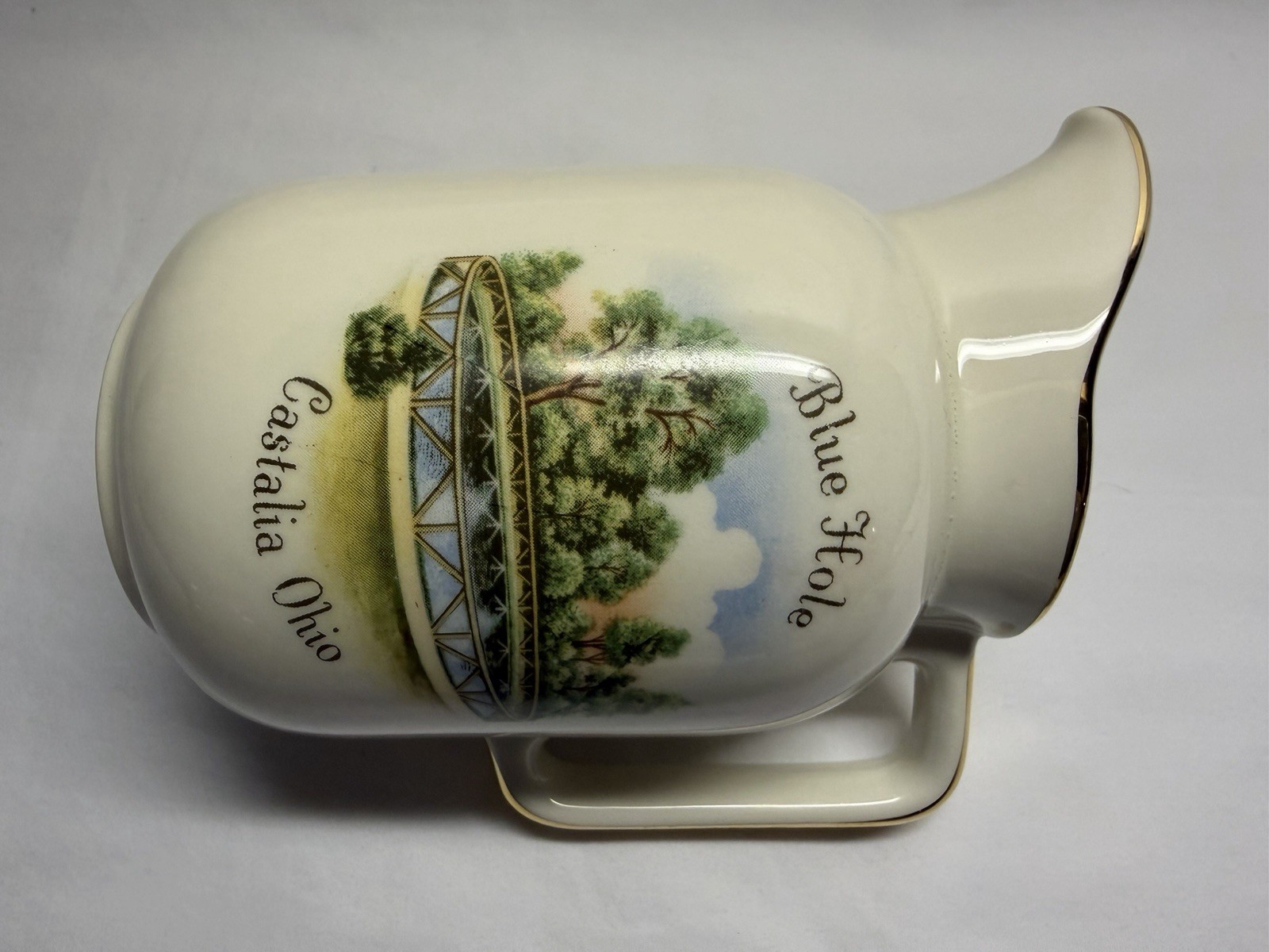 1950’s Blue Hole Castalia Ohio Near Sandusky Rare HTF Large Souvenir Pitcher