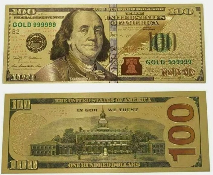 $100 GOLD BANKNOTE 999 PURE 24K DOLLAR BILL US CURRENCY WITH DELUXE SLEEVE