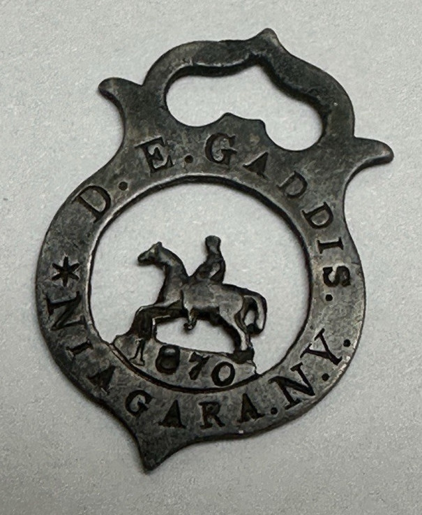 1870 Niagara, NY Small Badge w/ Horse & Rider Stamped D E Gaddis