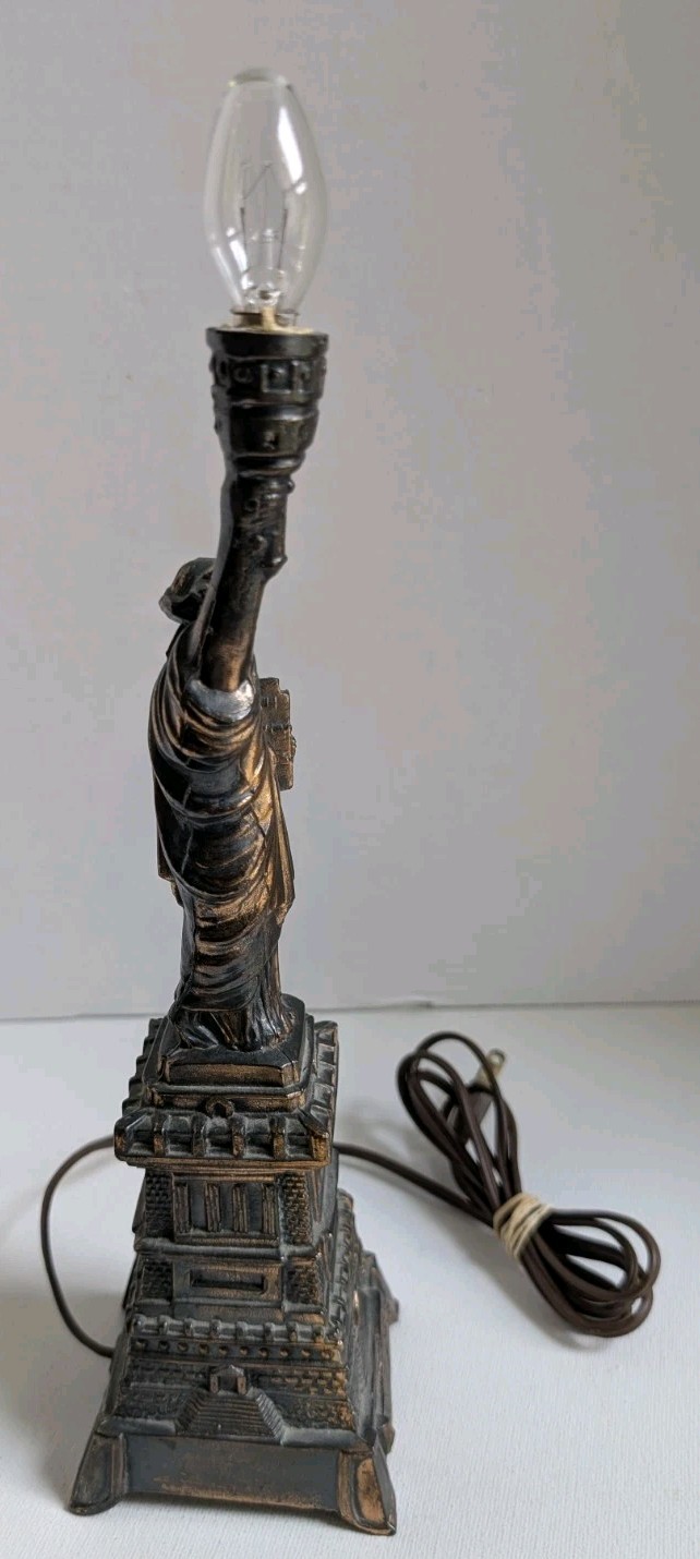 VTG Metal Statue of Liberty Lamp Figurine Bronze Copper NightLight NYC Souvenir