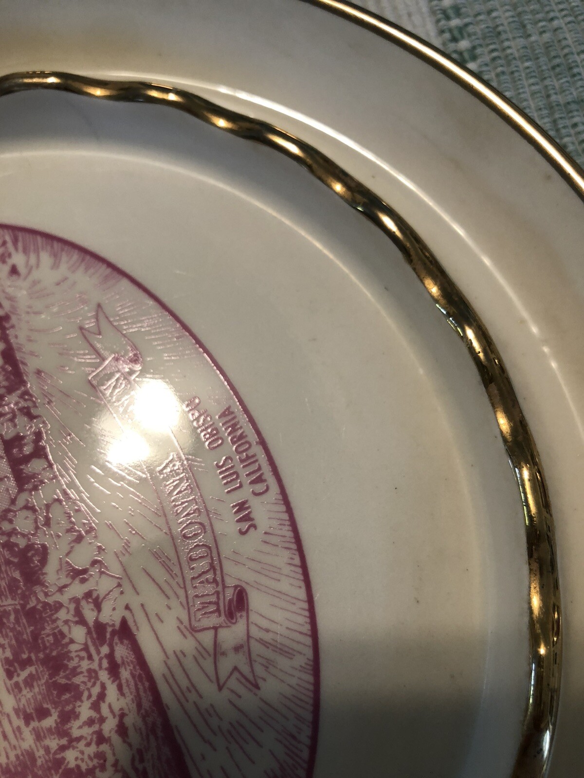 Vtg Madonna Inn Ceramic Ashtray Trinket Dish Gold Edges San Luis Obispo CA Hotel