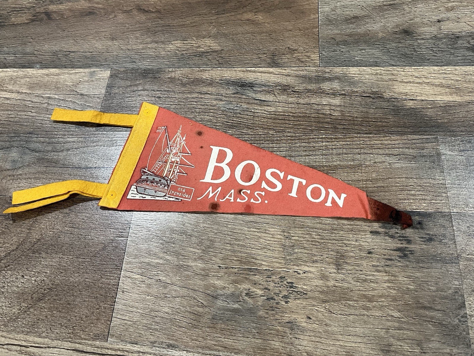 Vintage Boston Massachusetts Mini Pennant Old Ironsides Red 12”