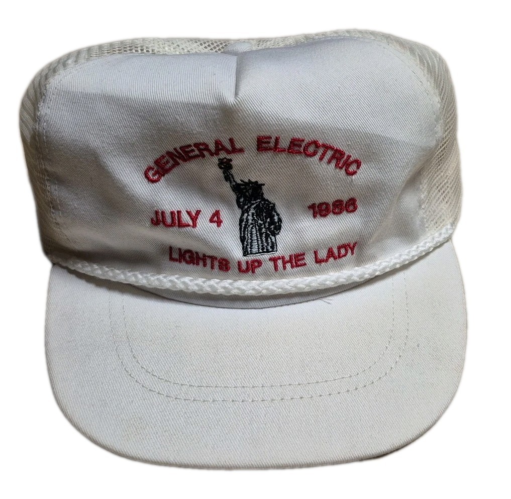 Vintage 1986 GE Light Promo STATUE OF LIBERTY Hat Cap 1980s 80s Trucker Mesh