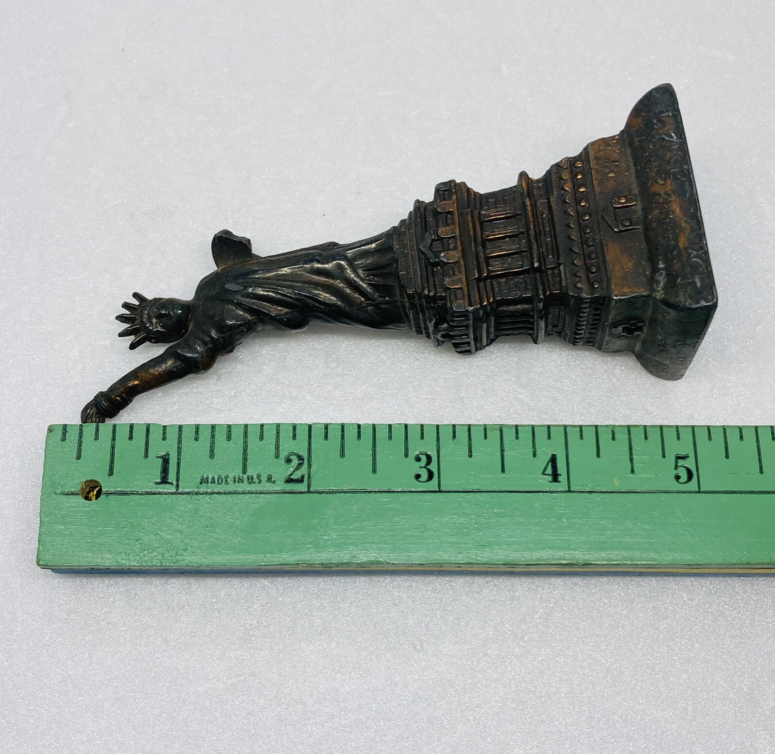 Vintage 1980s Bronze Statue Of Liberty Figurine 5” Unique Flames Art Decor X
